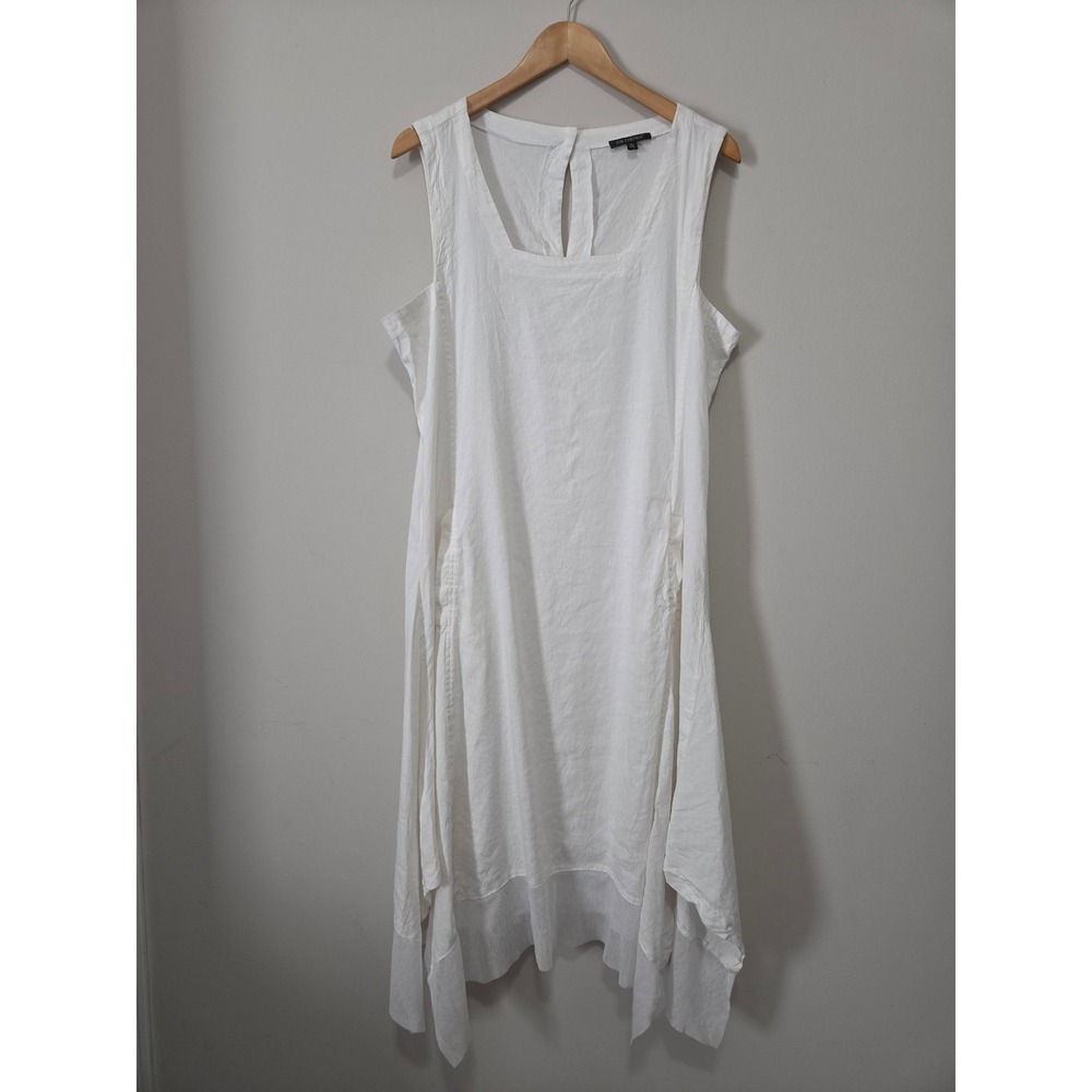 For Cynthia White Linen Blend Handkerchief Hem Midi Dress Womens XL Sleeveless